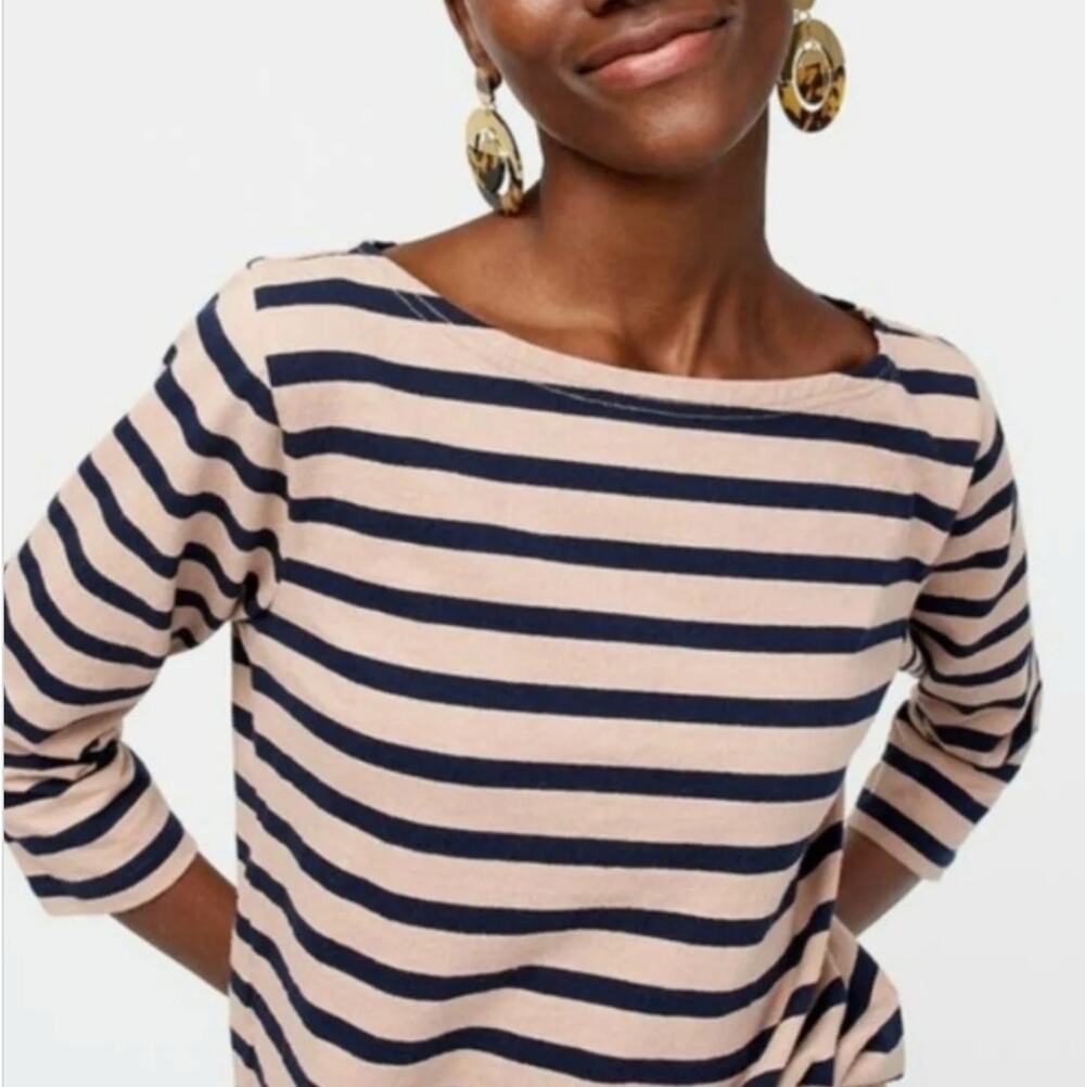 J. Crew Classic Mariner Cloth Boatneck T-Shirt in Stripe Tan H6778 Size XXS